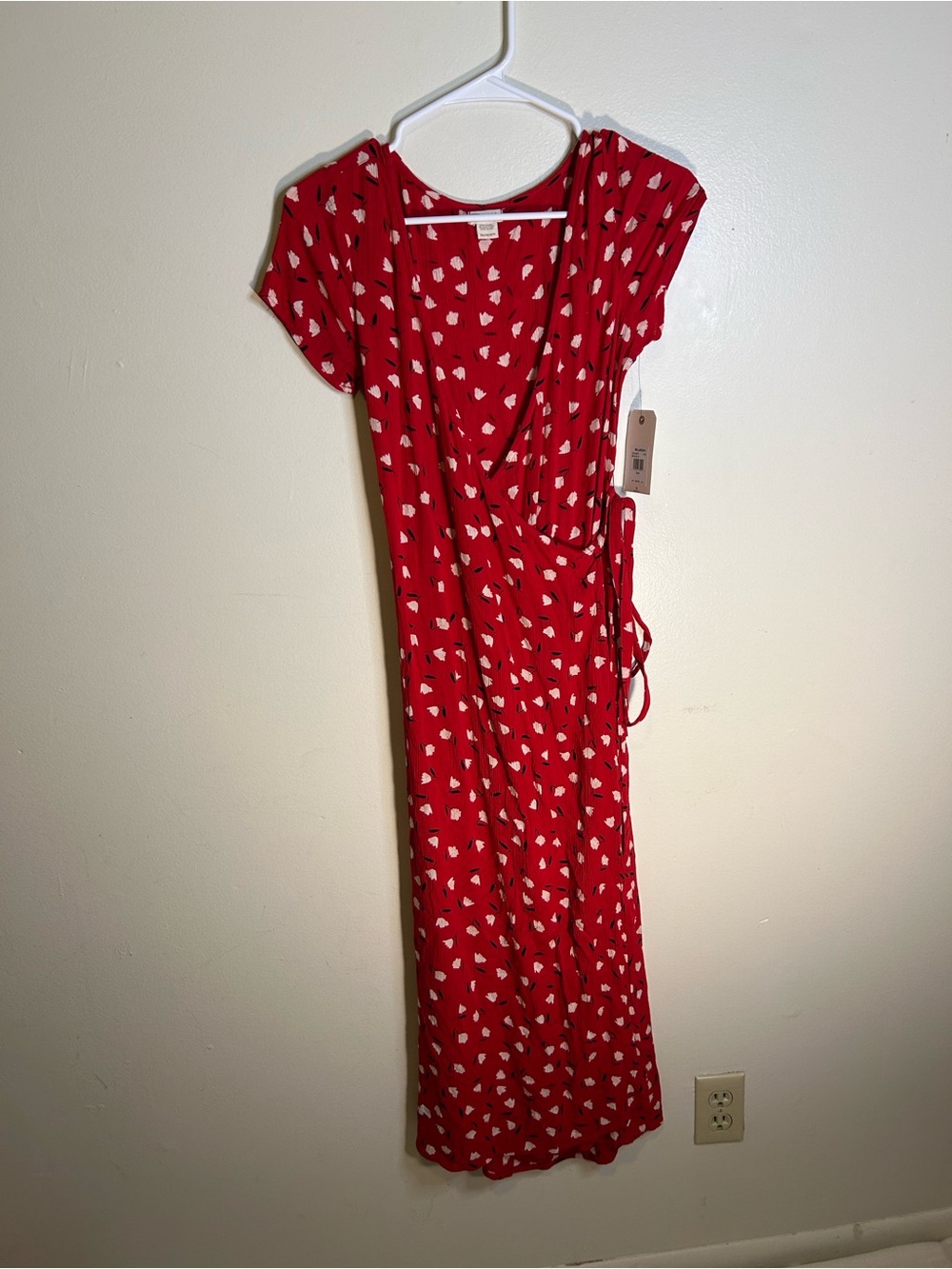 Billabong Red Wrap Midi Dress with White flower Print
